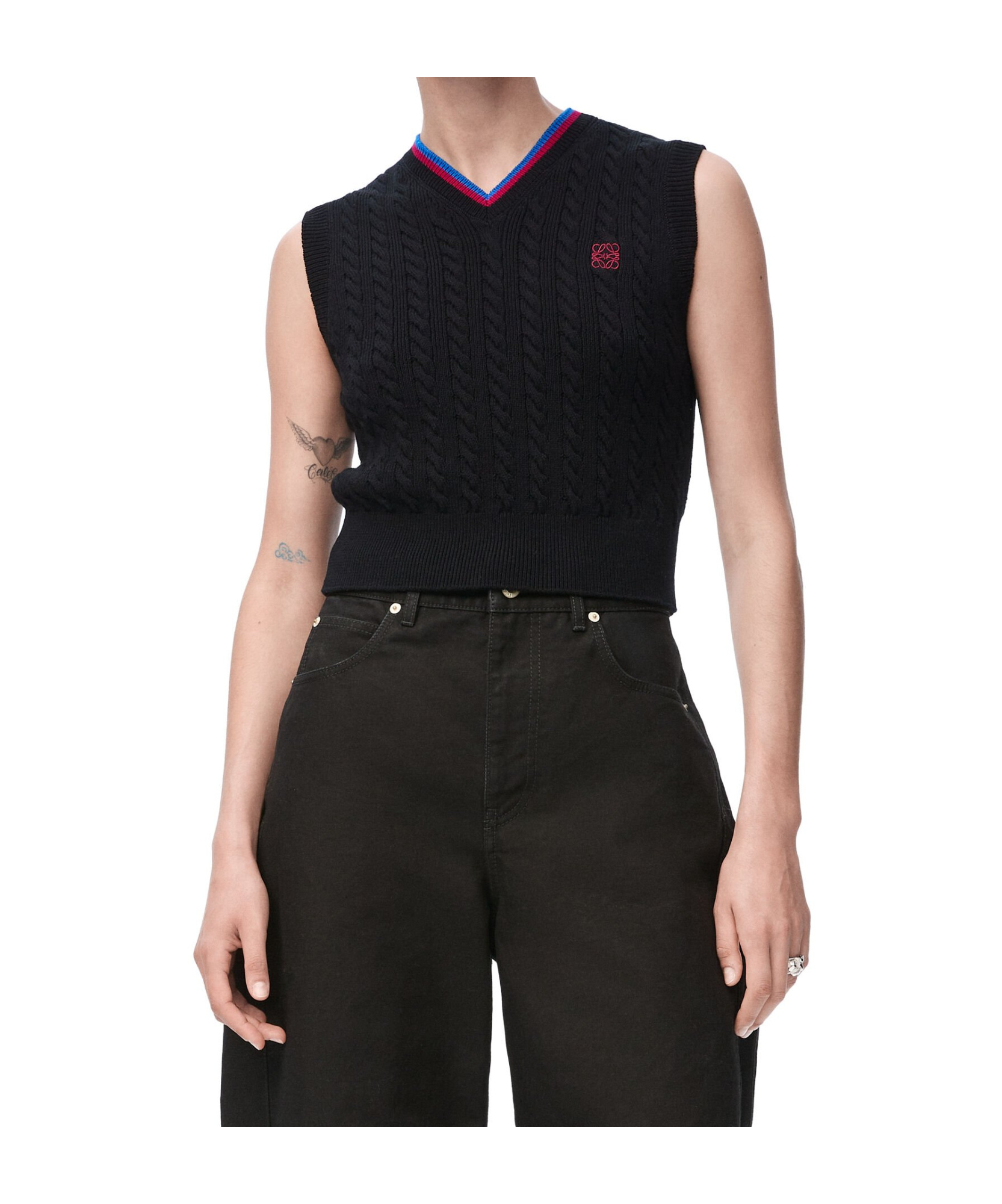 Loewe Cotton V-neck Vest In Black