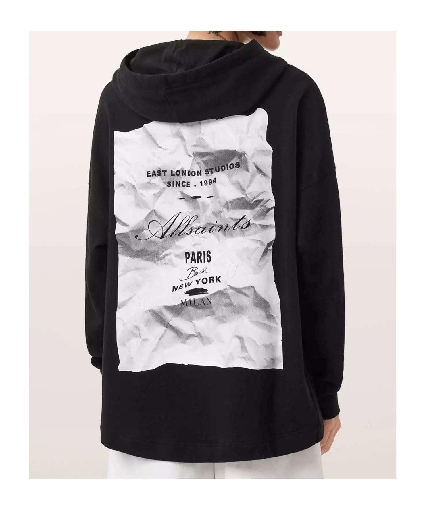 Allsaints Etti Drawstring Hoodie In Black