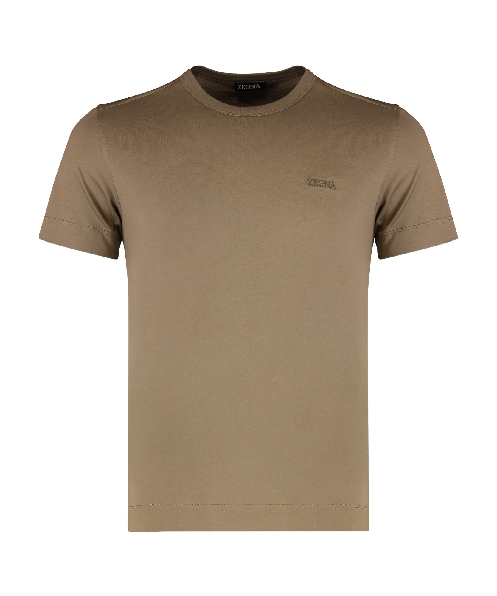 Zegna Cotton Crew Neck T-shirt With Side Slits In Brown