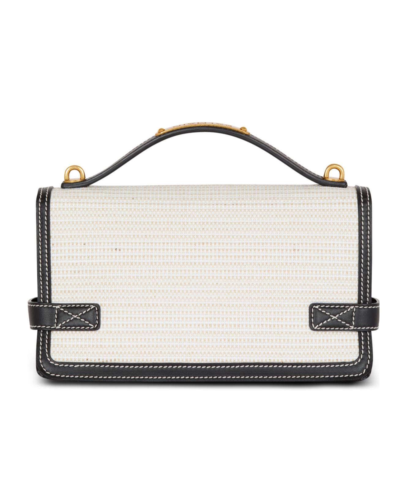 Balmain B-buzz 24 Shoulder Bag In Raffia And Calfskin In White