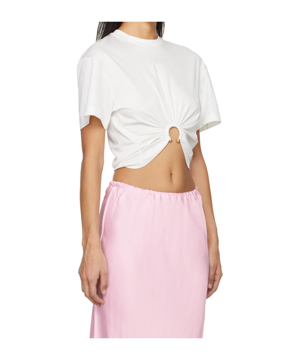 Rabanne Crew-neck Cotton T-shirt With Metal Ring Detailing In Pink