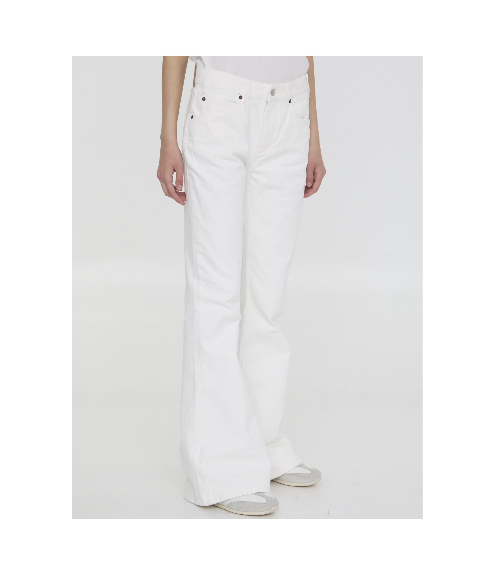 Celine Flared Leg White Denim Jeans For Women In White