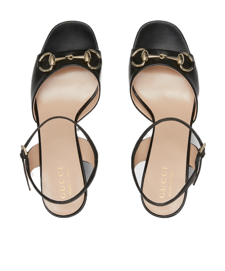 Gucci Horse Title Button High-heeled Sandals In Black