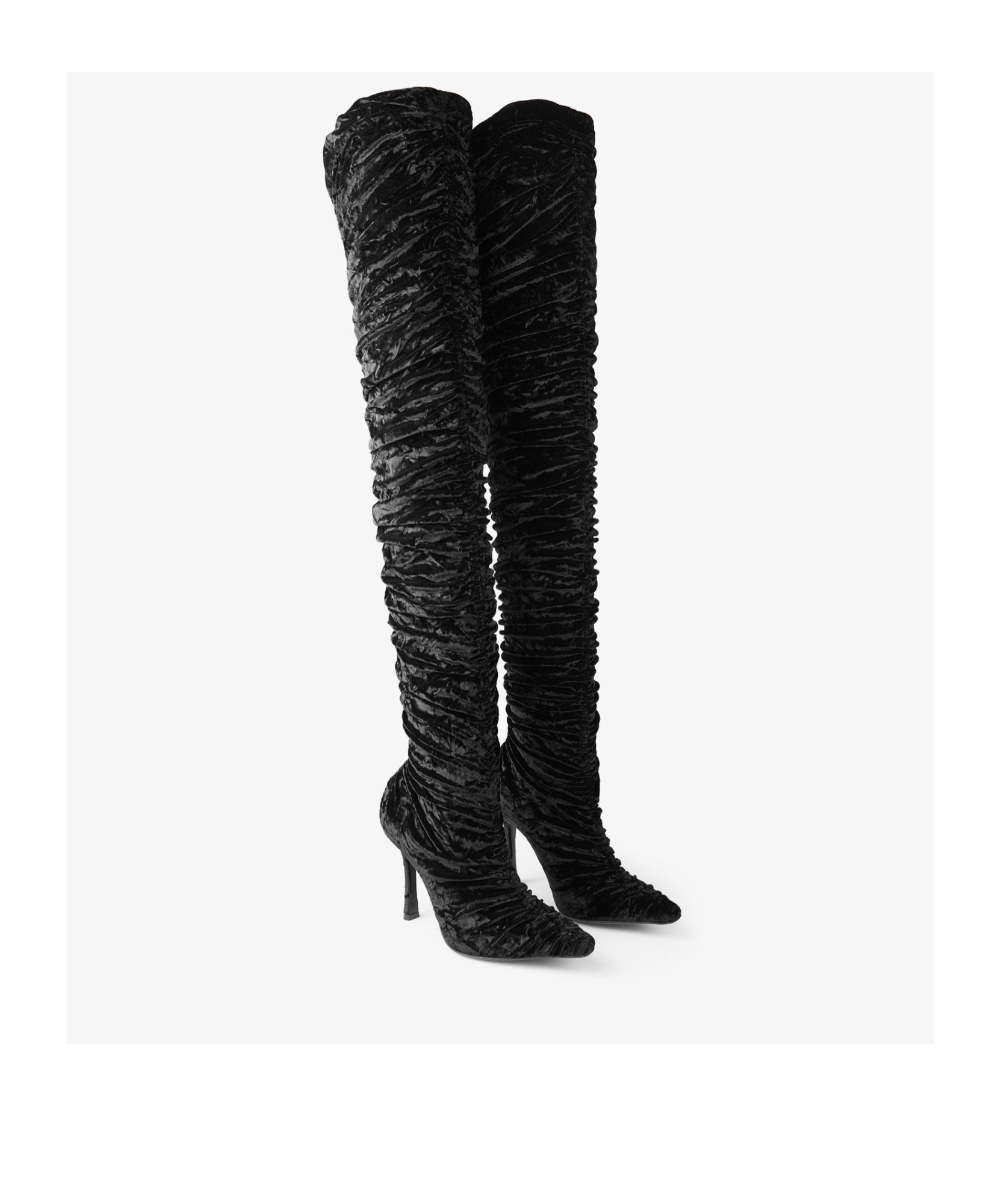Jimmy Choo Lotta 100 Ruched Crushed-velvet Over-the-knee Boots In Black