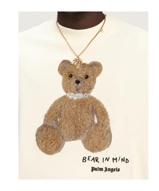 Palm Angels Cotton Crew Neck Sweatshirt With Teddy Bear Motif In White