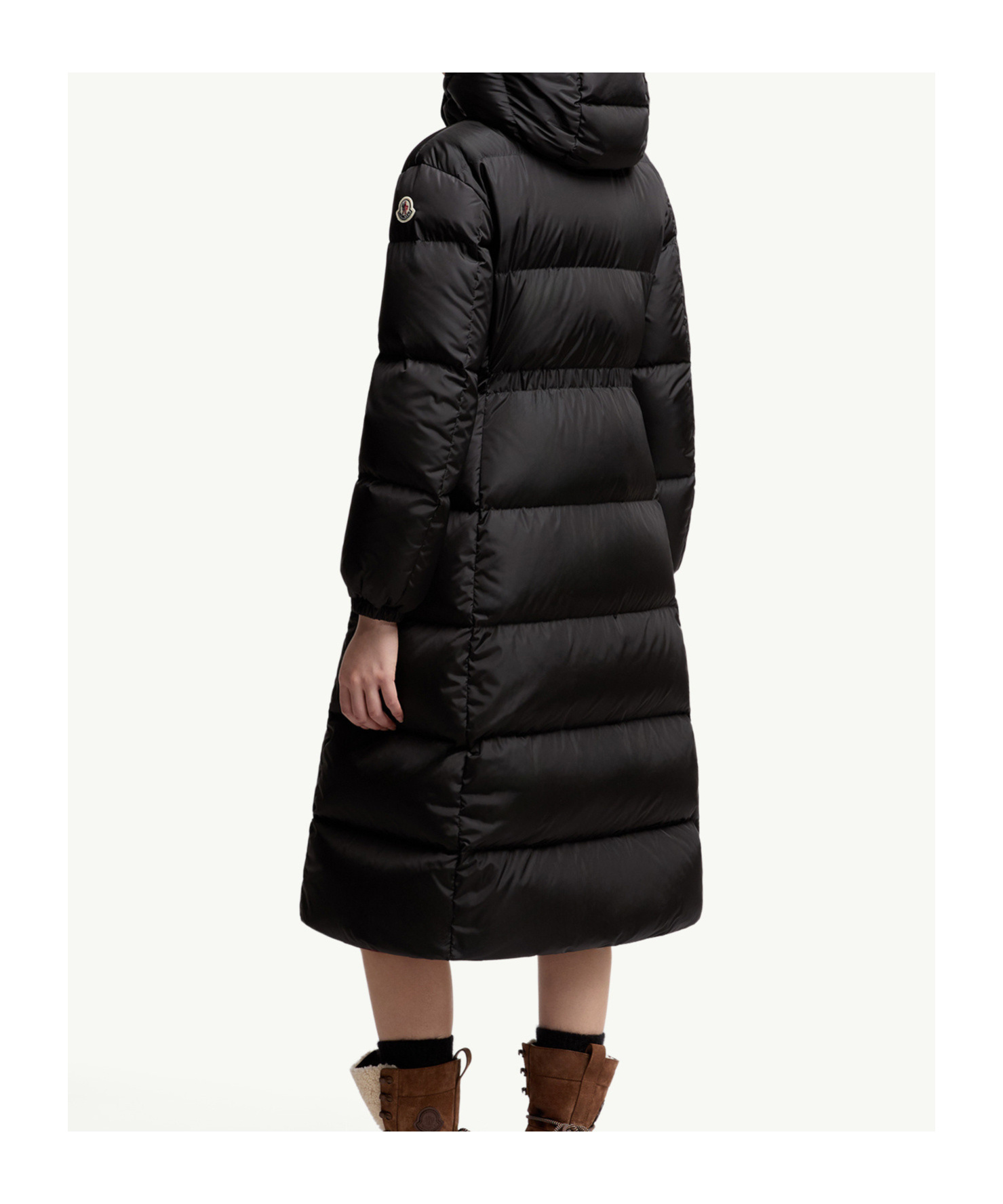 Moncler Chamer Wool-trimmed Hooded Long Down Jacket In Black