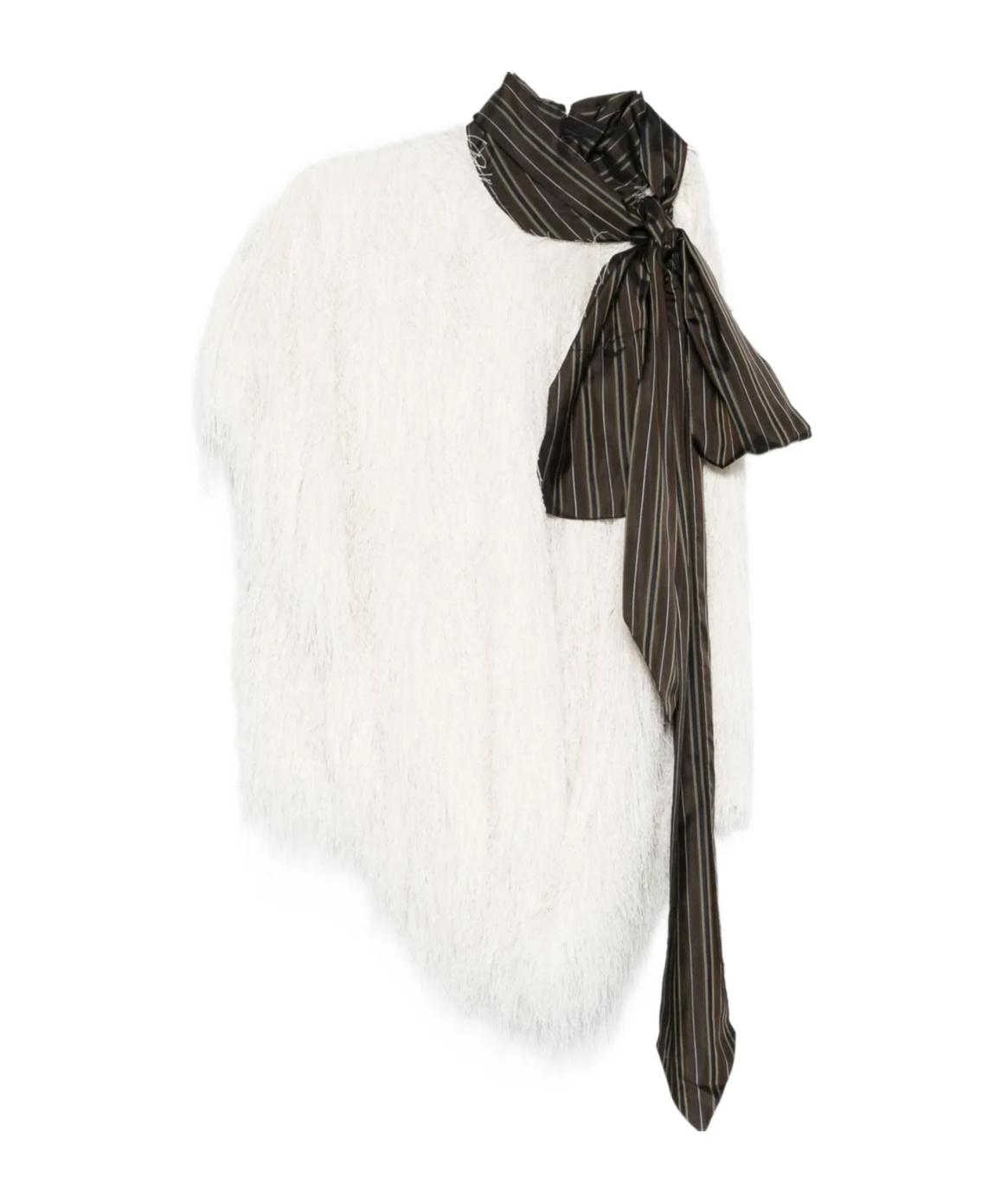 Dries Van Noten Asymmetric Sleeveless Top Fringe Detail In White