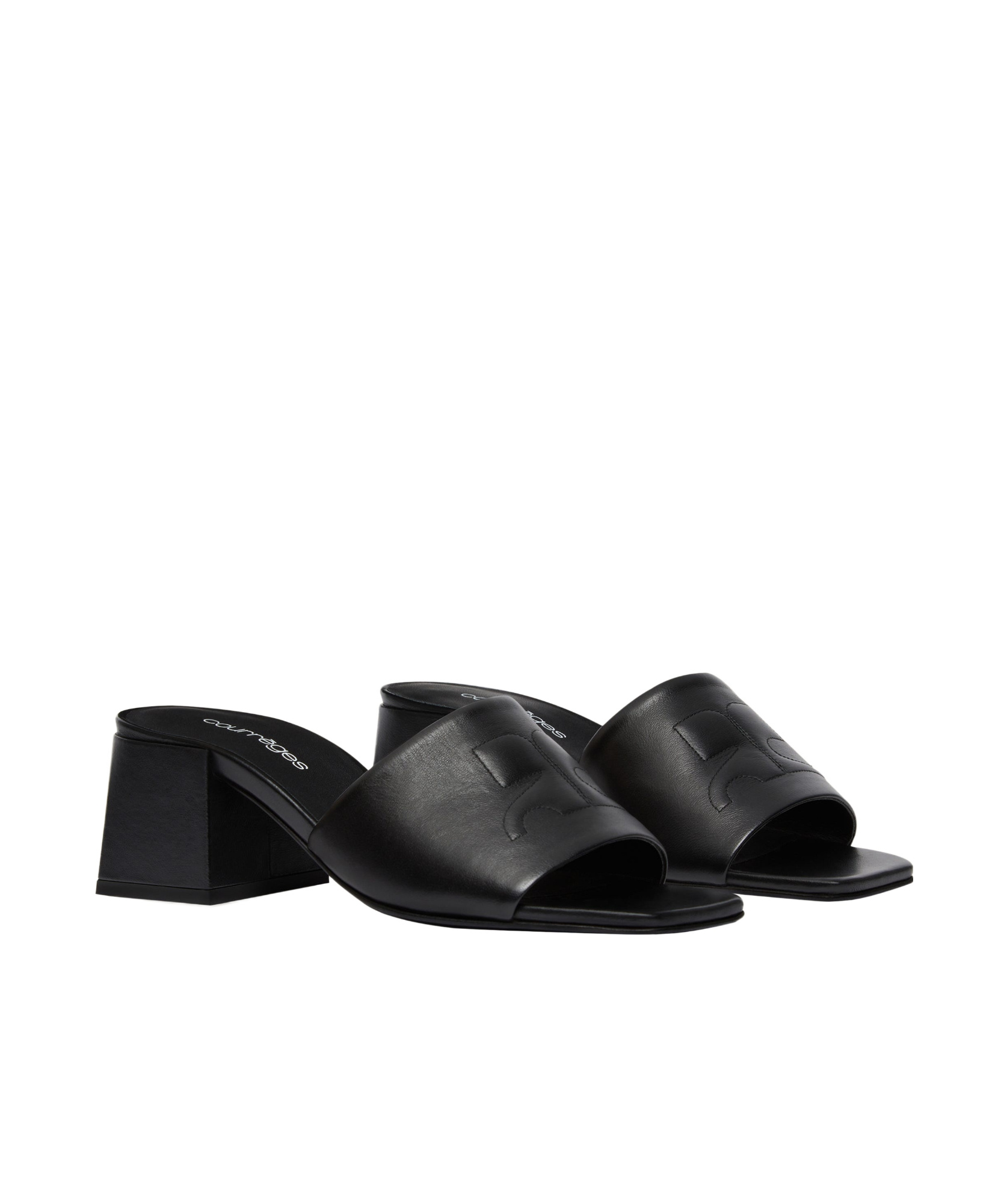Courrèges Block Heel Sandals Embroidered Detail In Black