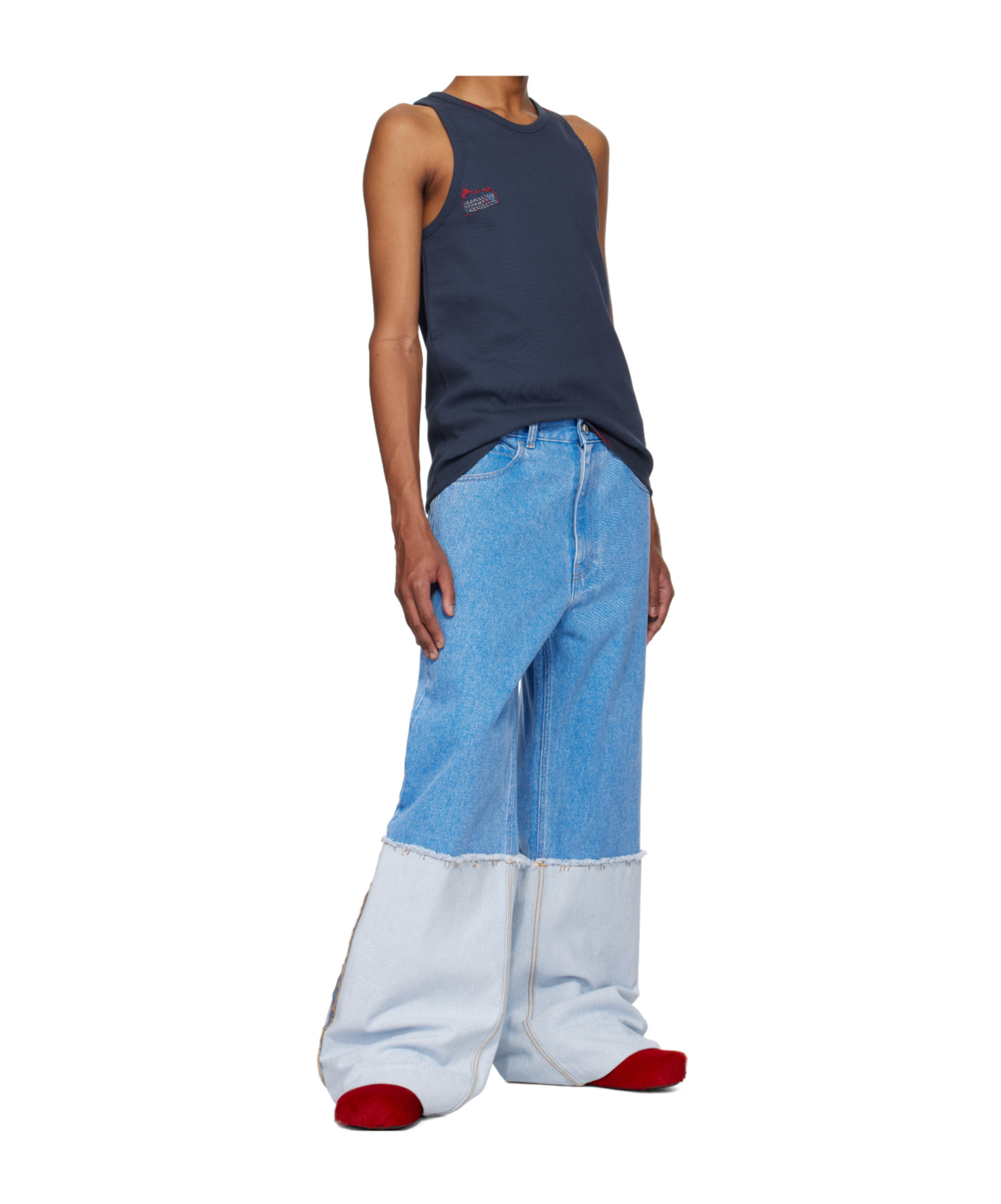 Marni Navy Fitted Tank Top In Black
