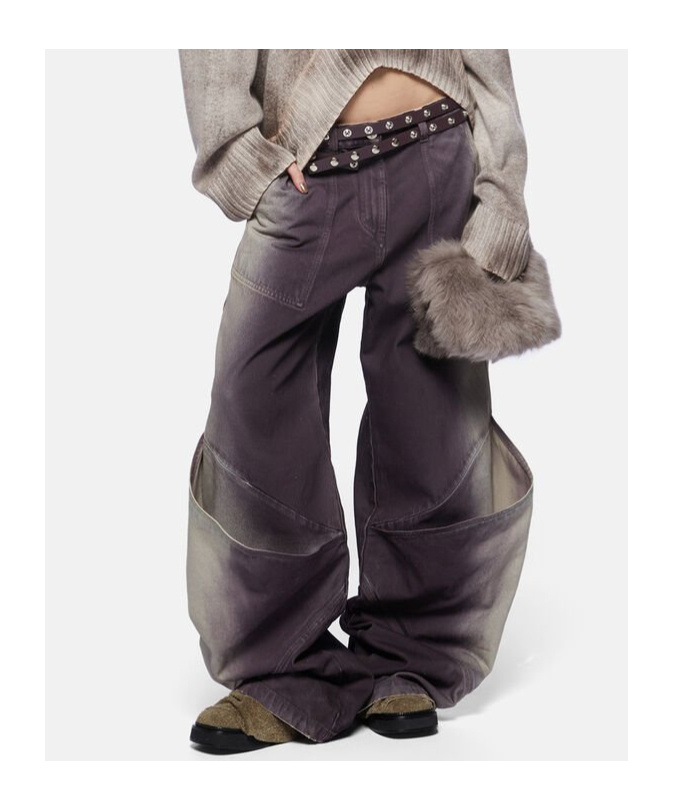 Attico Purple And White Long Pants In Black