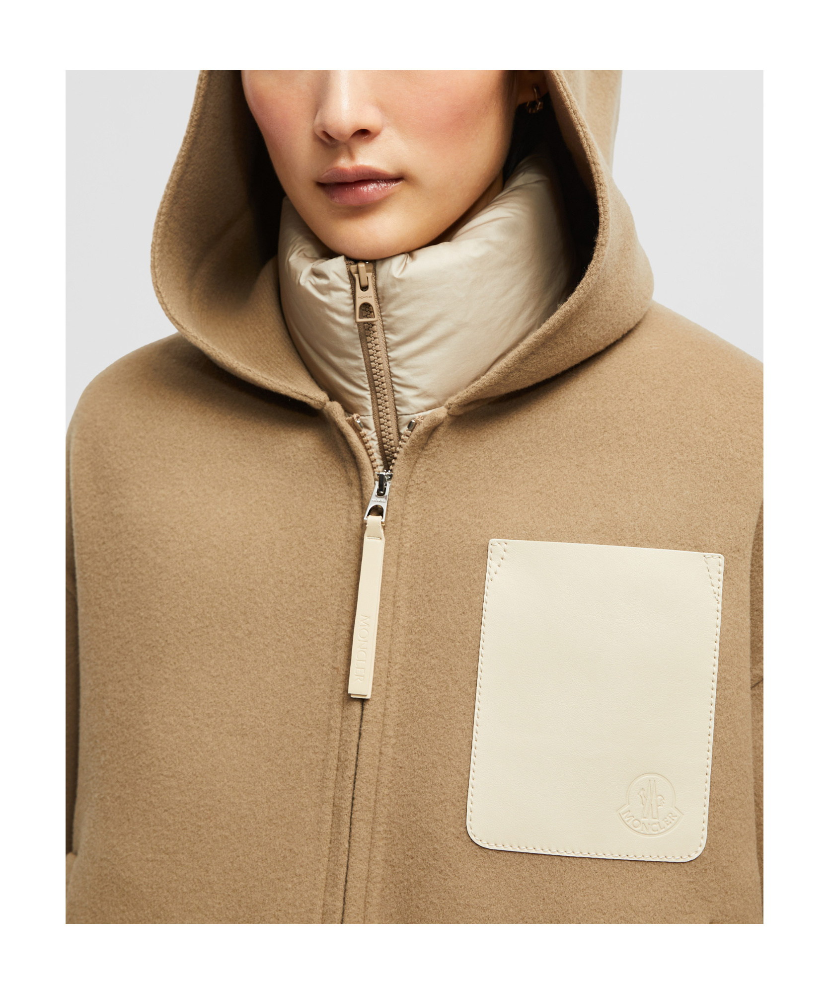 Moncler Long-sleeved Wool And Cashmere Three-in-one Down Jacket In Nude