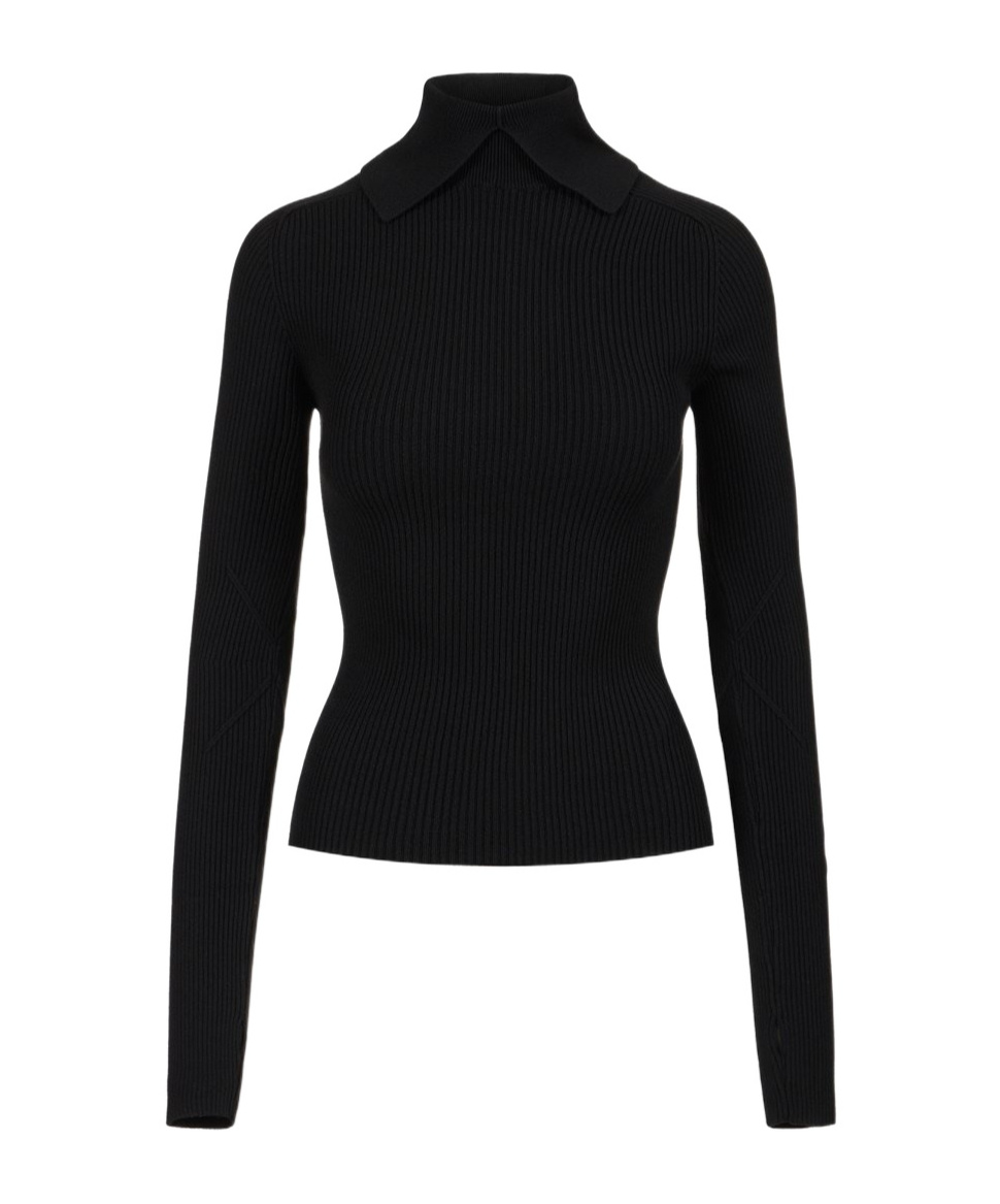 Iceberg Collared Ribbed Top In Black