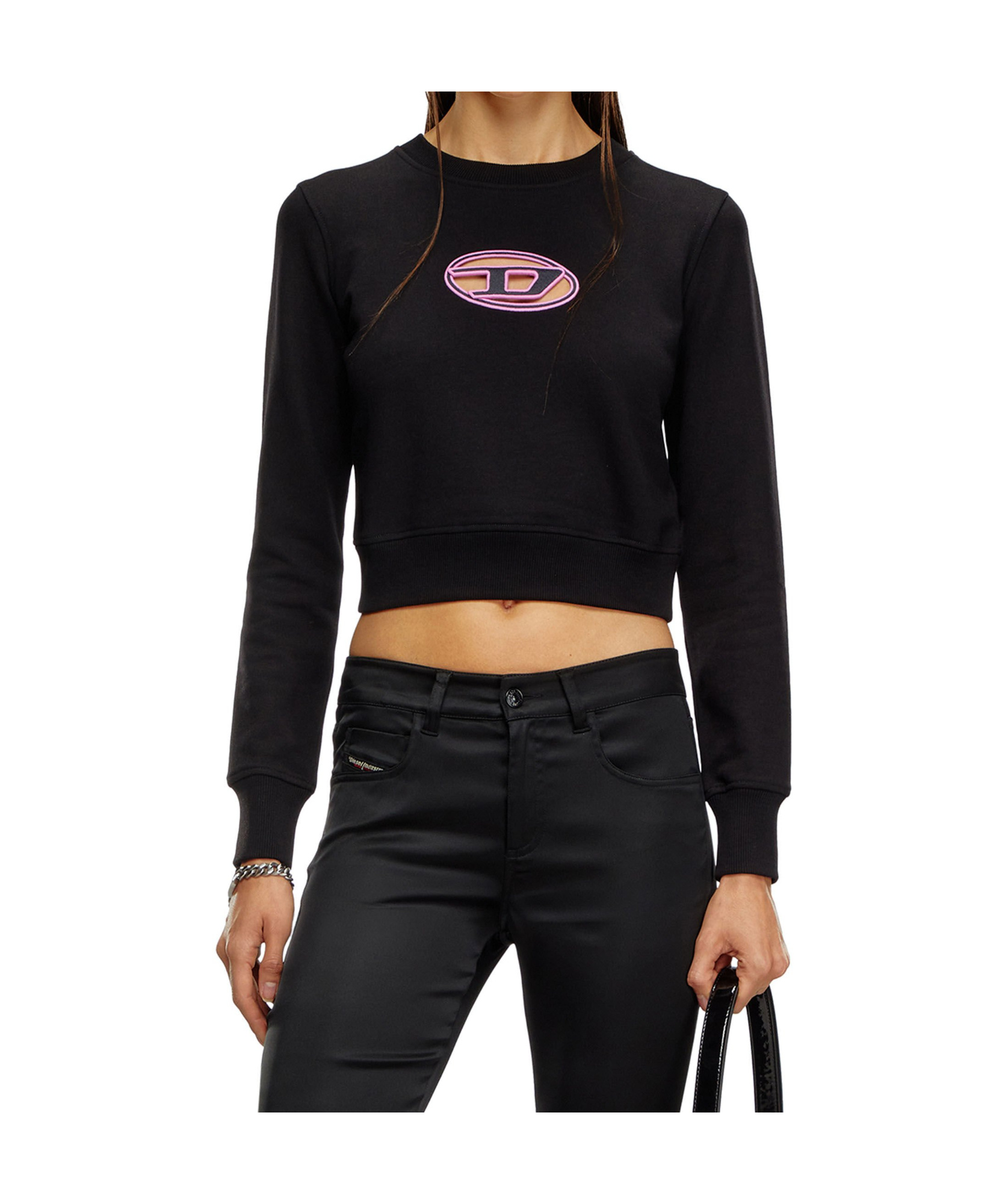 Shop Diesel F-slimmy-od Cropped Sweatshirt In Black