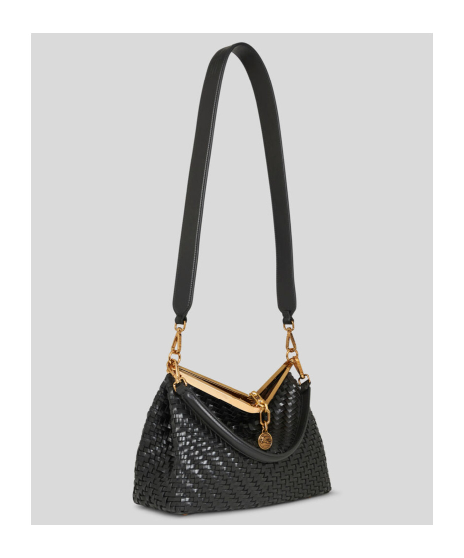 Etro Small Woven Vela Shoulder Bag In Black