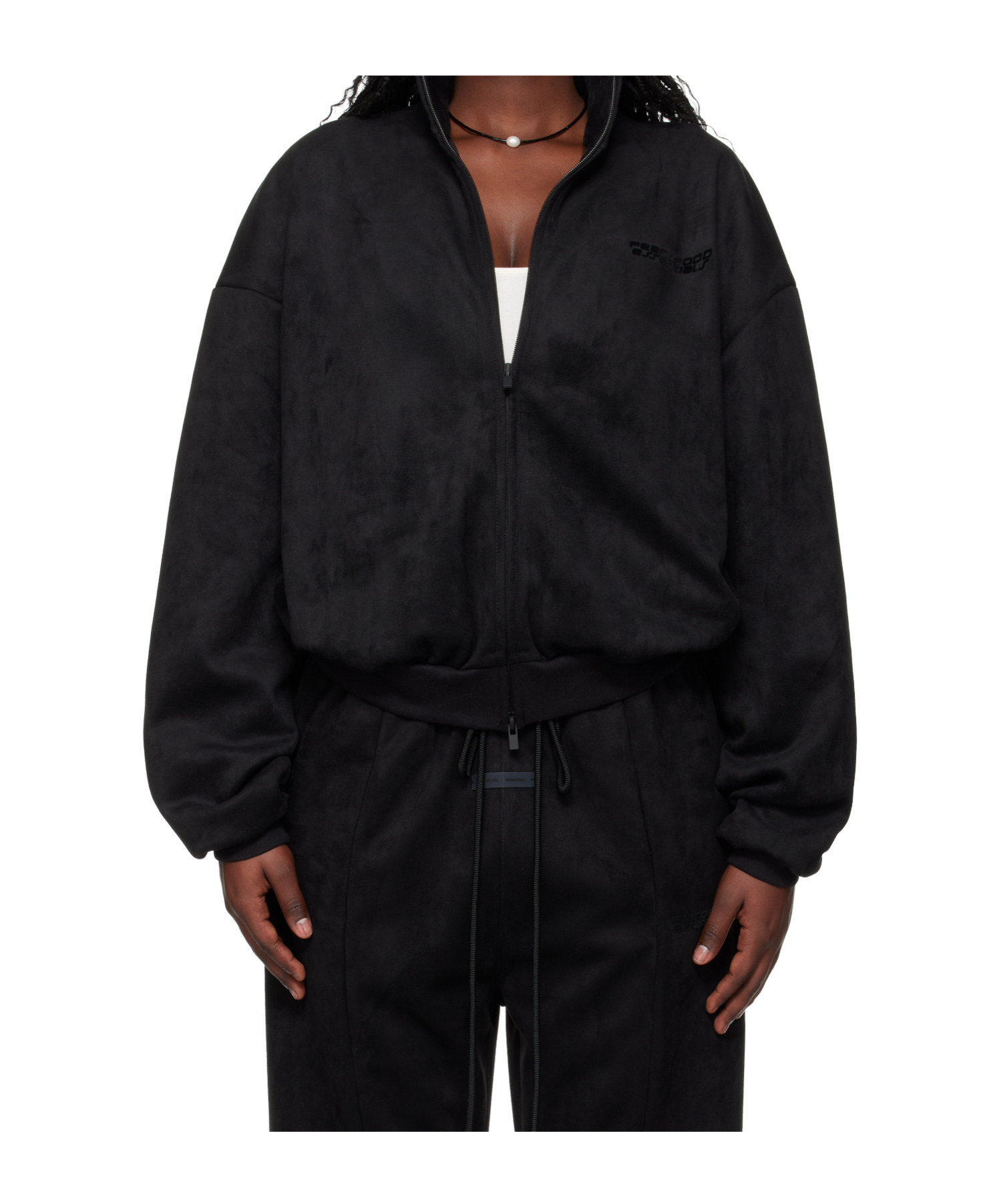 Essentials Black Holiday Faux-suede Fleece Vintage Track Jacket In Black