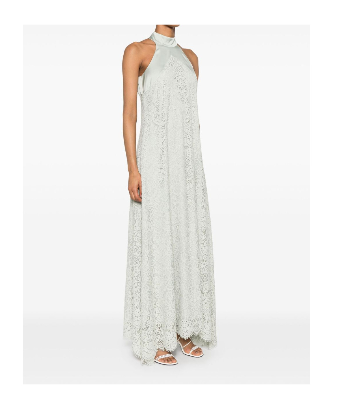D Exterior Dexterior High Neck Lace Overlay Maxi Dress In Neutral