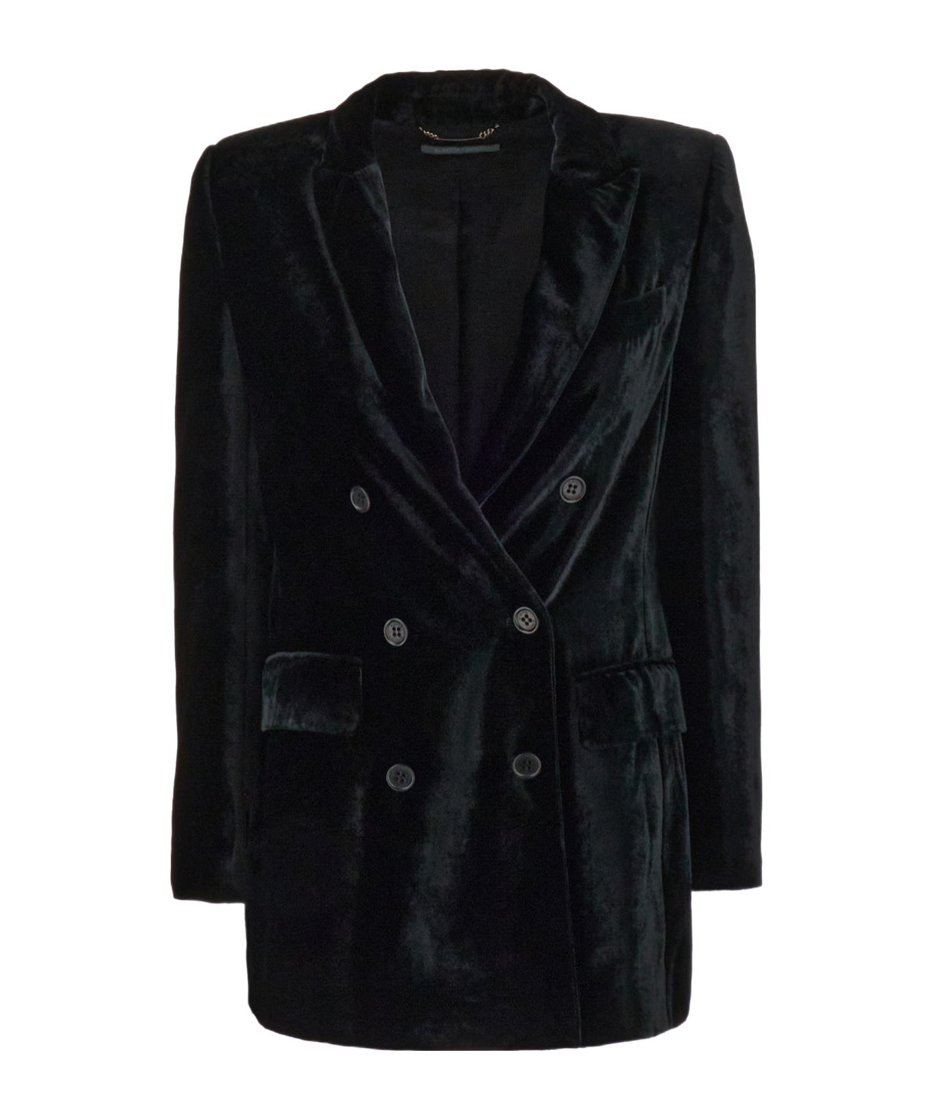 Alberta Ferretti Peak Lapel Velvet Blazer In Black