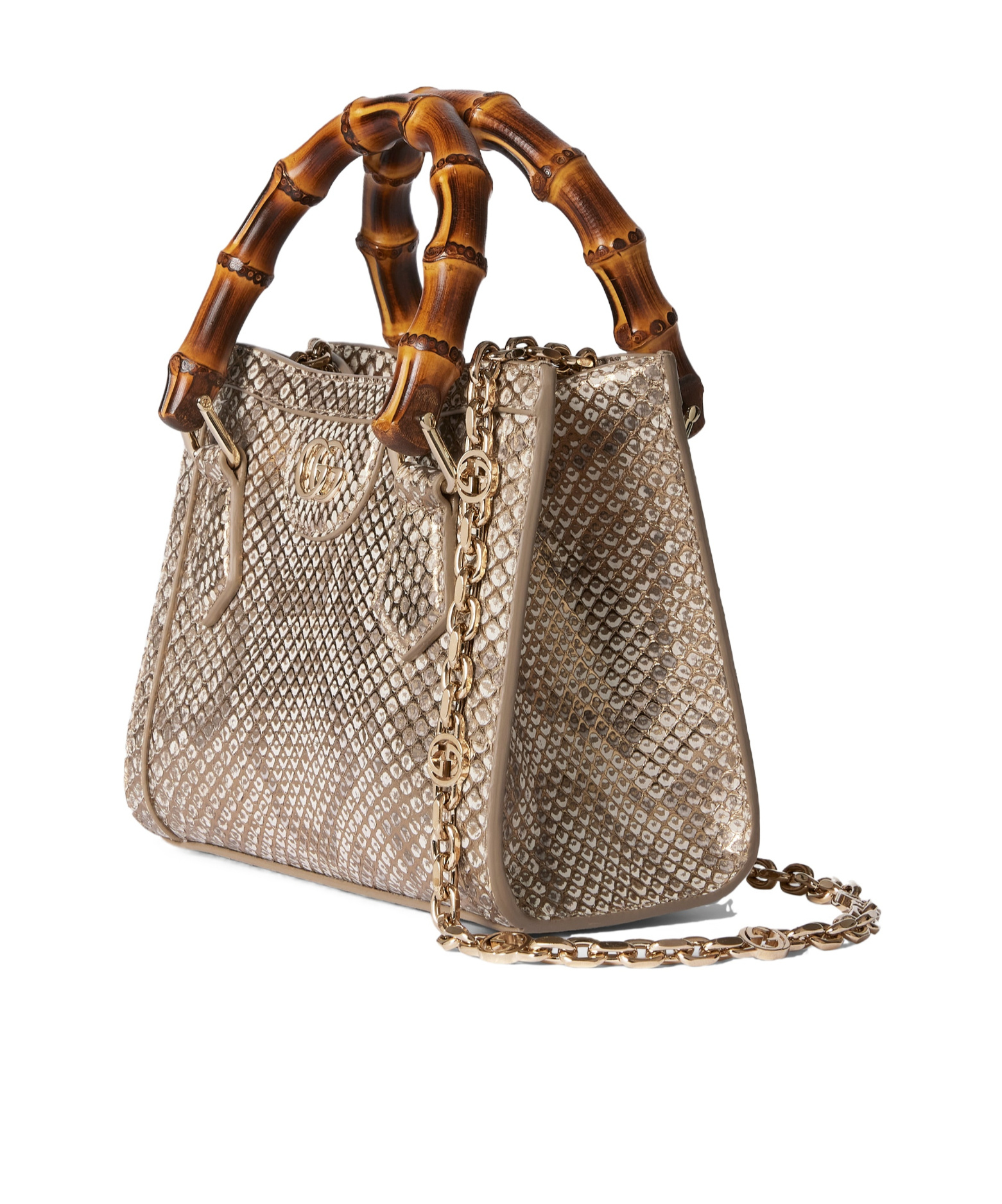 Gucci Diana Python Small Tote Bag In Gold