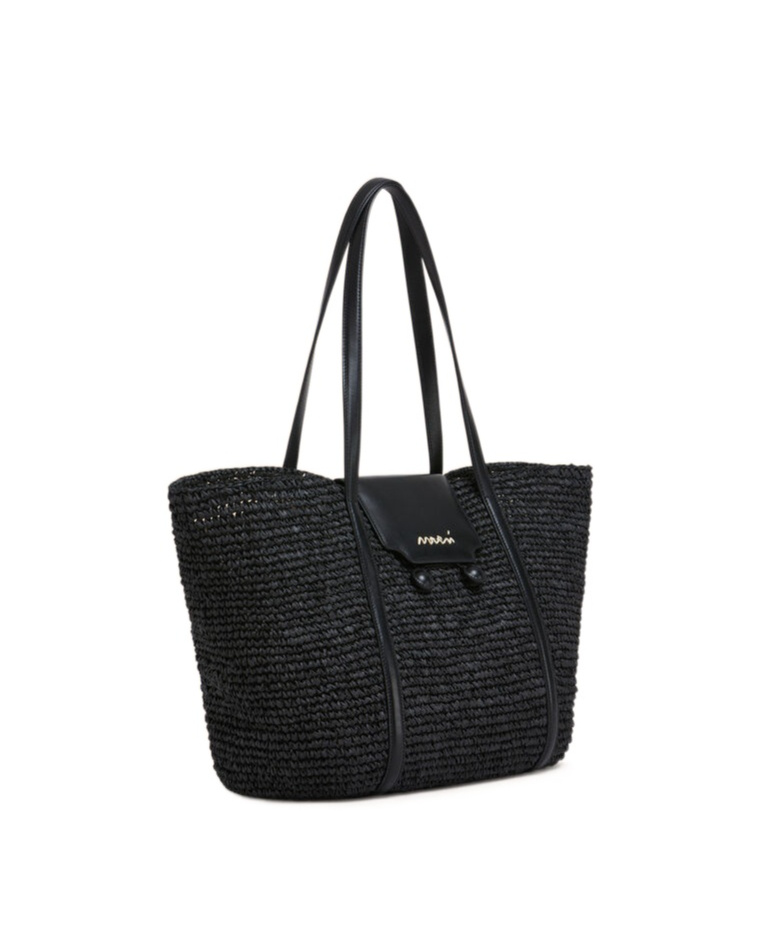 Shop Marni Medium Black Raffia-effect Trunkaroo Beach Bag