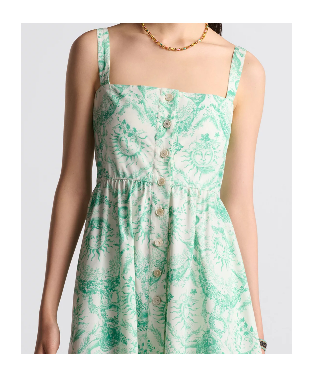 Dior Cotton Blend Flared Shirt Dress With Azulejo Motif In Green