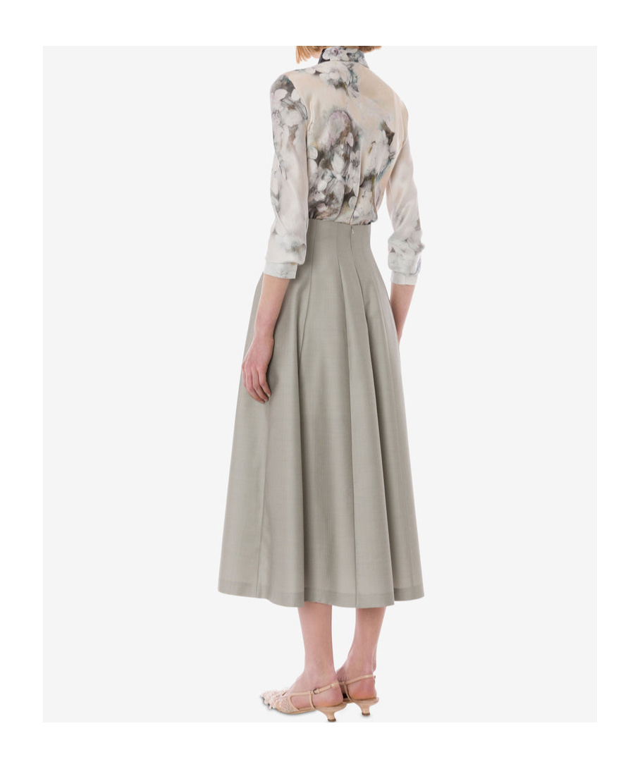 Alberta Ferretti Midi Skirt In Wool And Silk In Gray