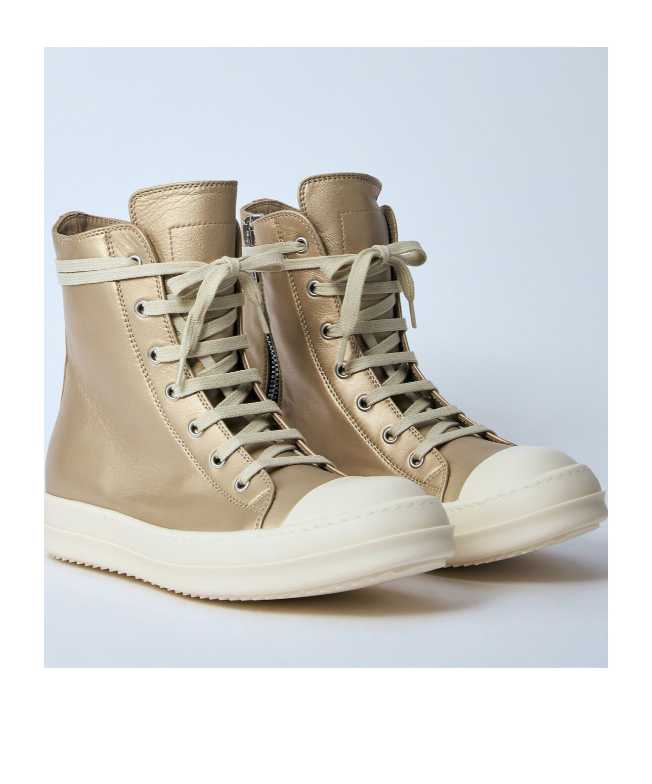 Rick Owens High-top Sneakers With Smooth Leather Upper And Chunky Sole In Golden