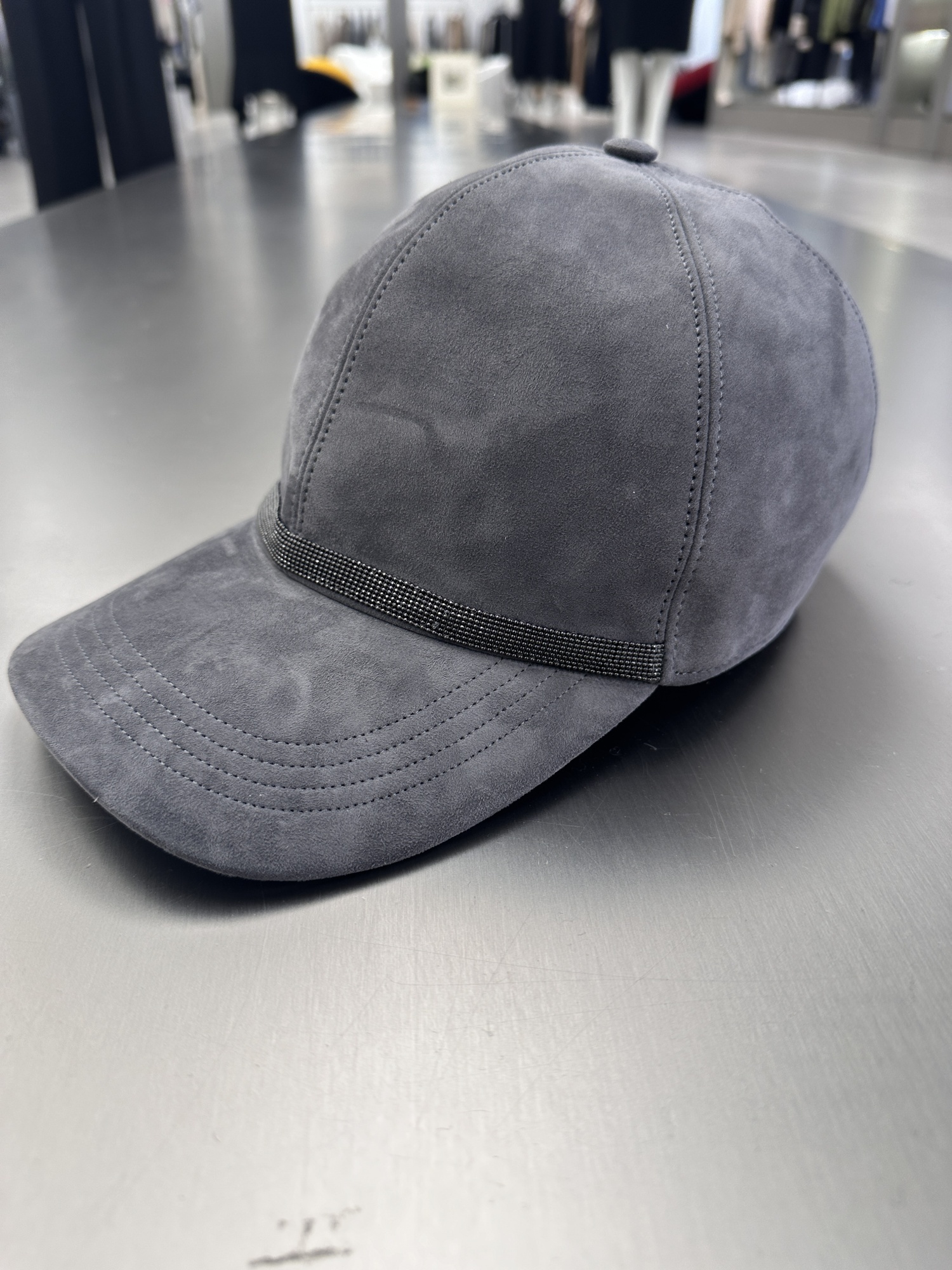 Brunello Cucinelli Beaded Baseball Cap In Gray