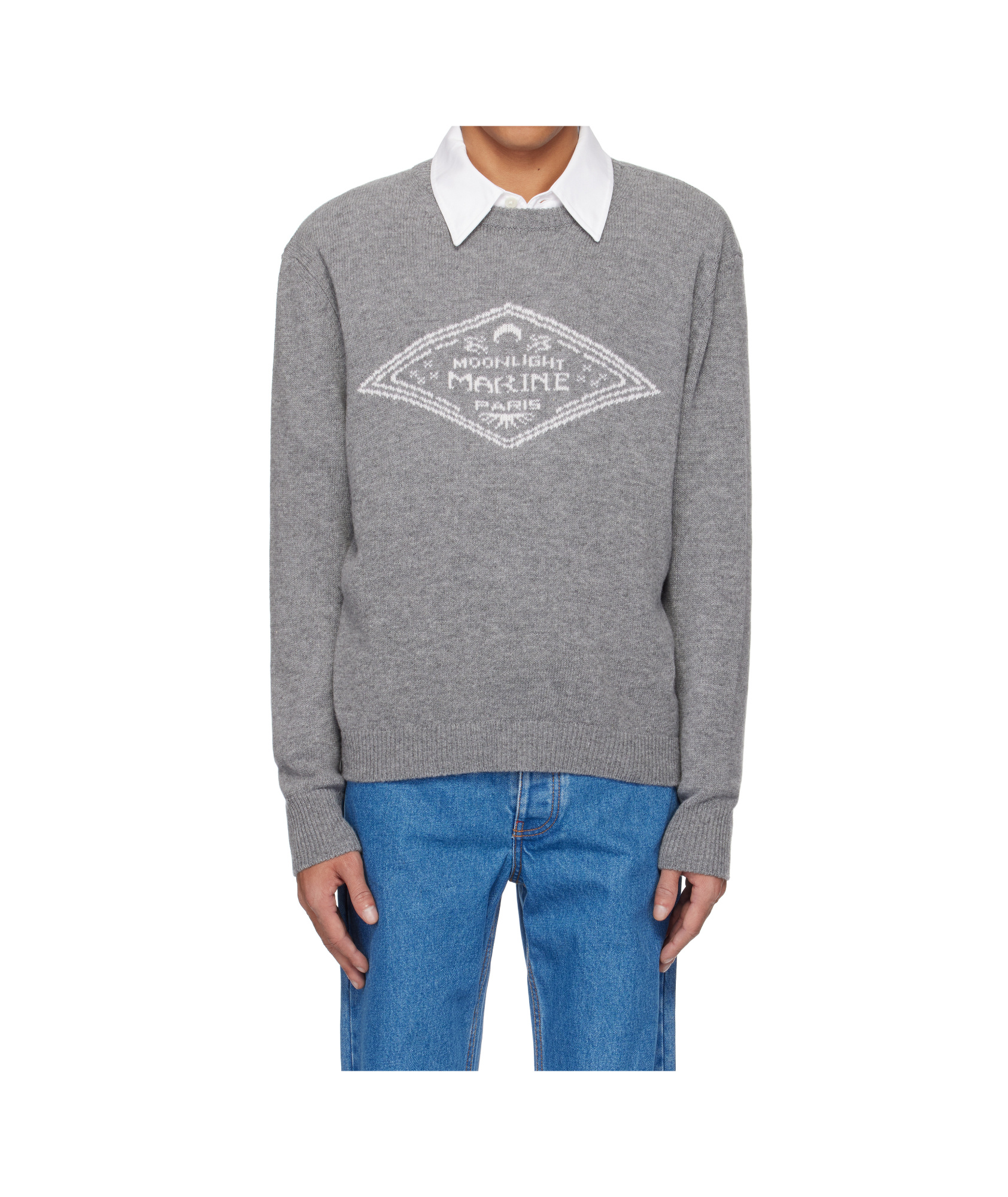 Marine Serre Gray Clean Wool Knit Crewneck Sweater