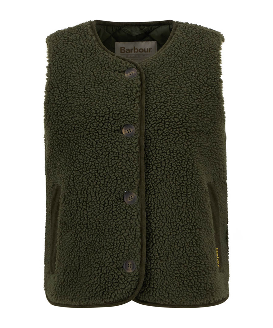 Barbour Fleece Buttoned Gilet In Green