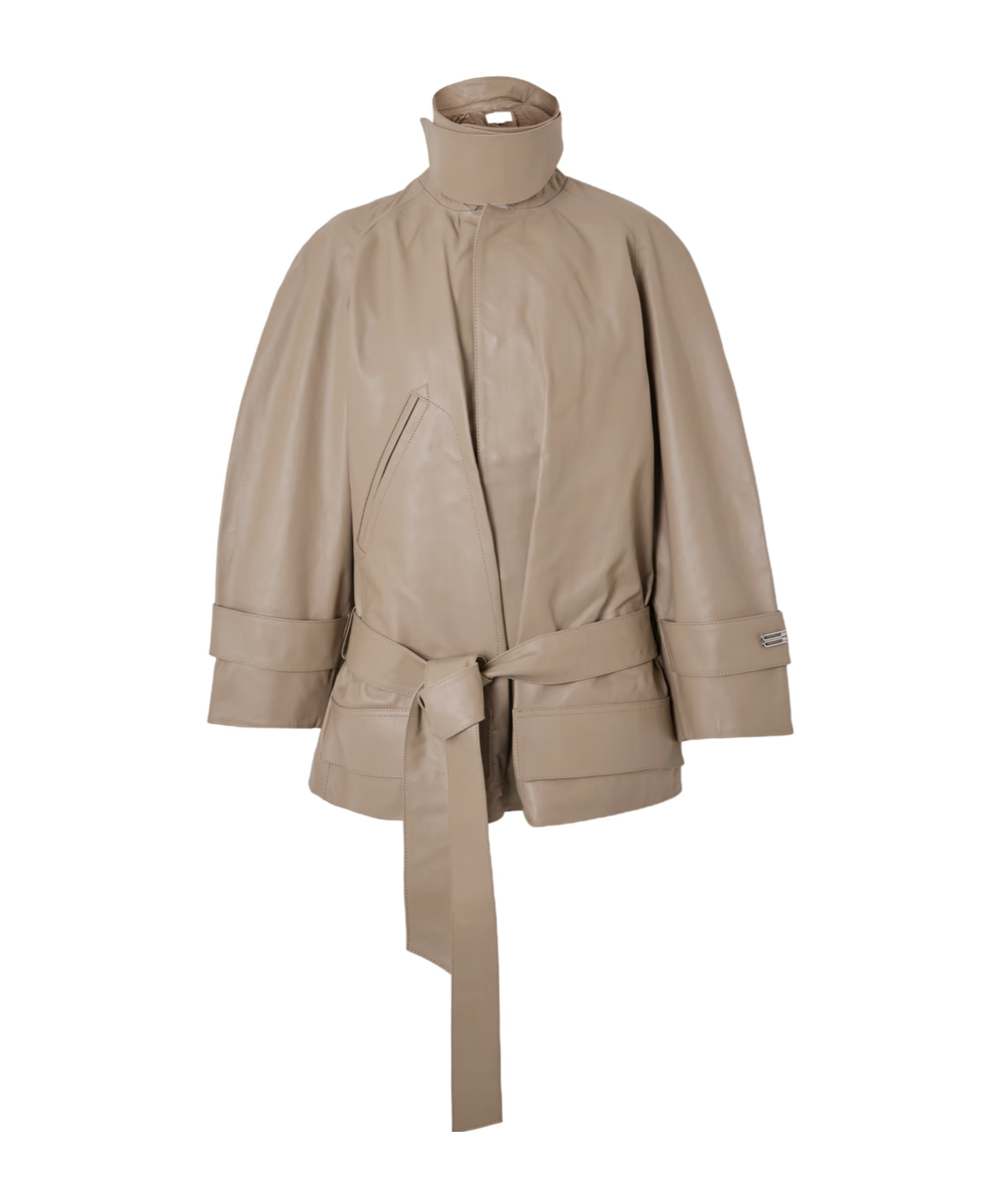 Victoria Beckham Cropped Belted Leather Jacket In Brown