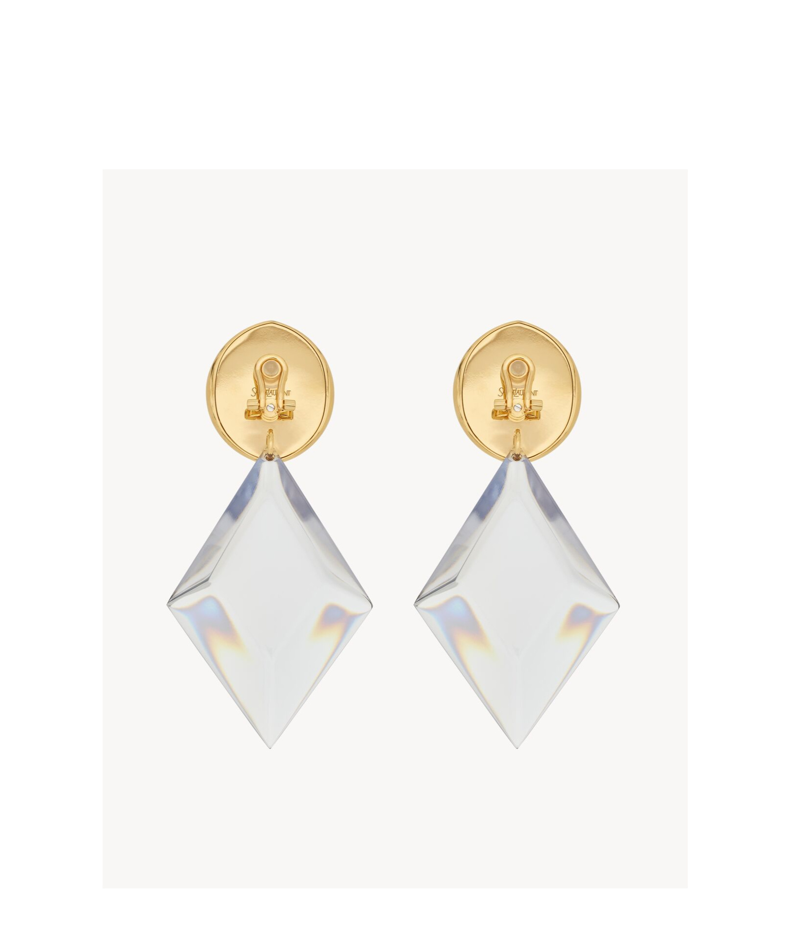 Saint Laurent Diamond Earrings In Clear, White Pearl And Gold