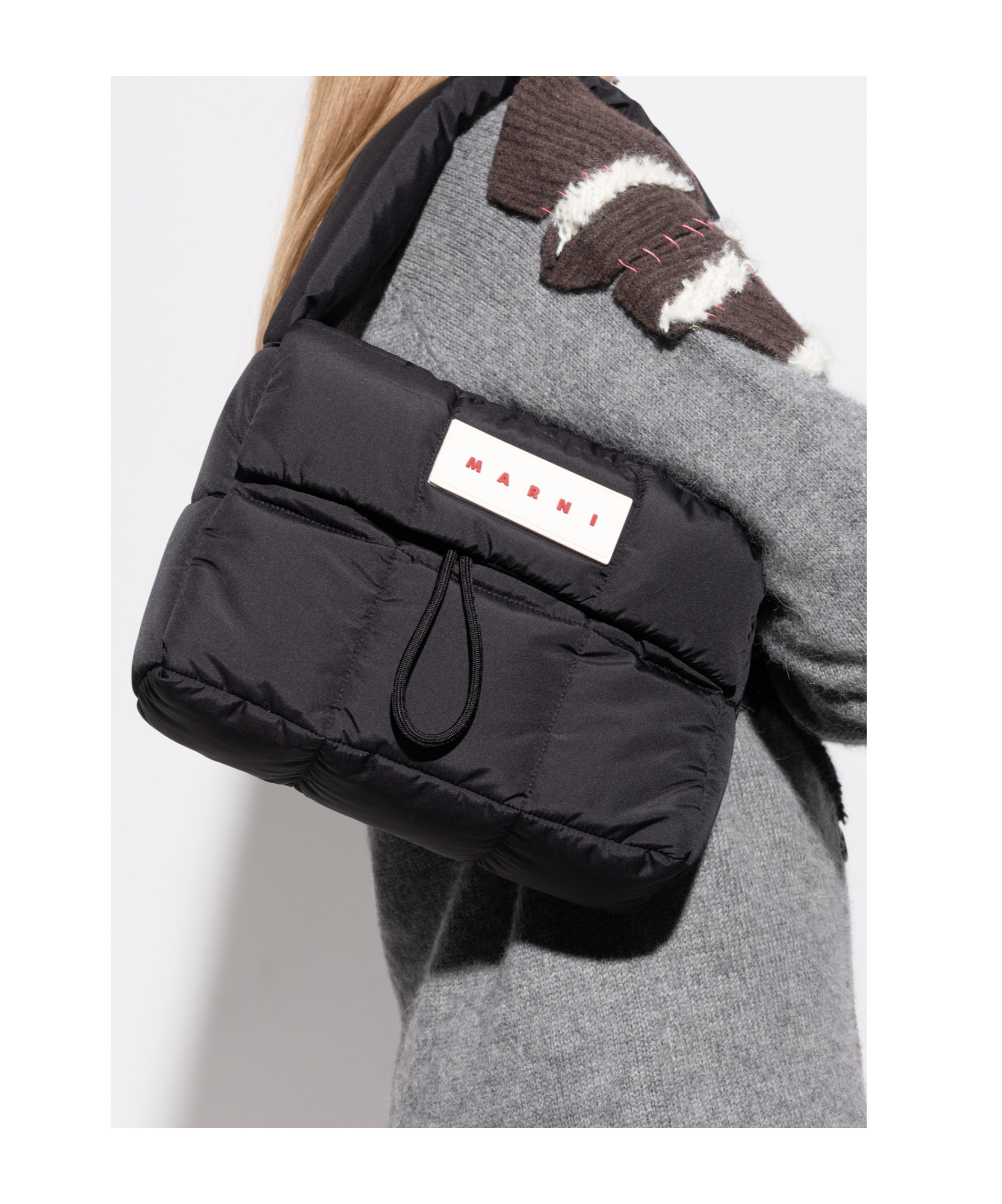 Marni Logo Patch Padded Shoulder Bag In Black