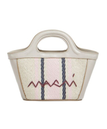 Marni Miniature Gray Leather And Sedge Effect Cloth Bag In Multicolor