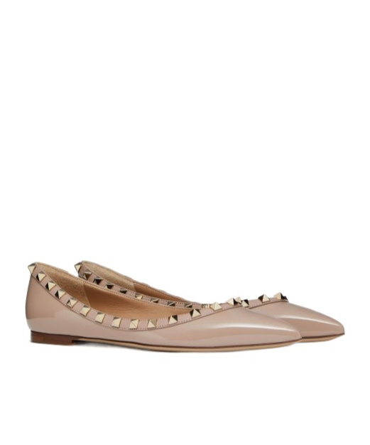 Valentino Garavani Patent Rockstud Ballet Flat Woman Poudre 40 In Nude