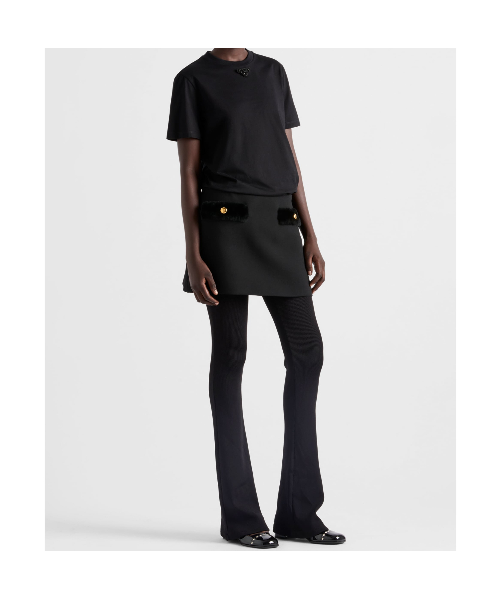 PRADA JERSEY T-SHIRT WITH EMBROIDERED TRIANGLE