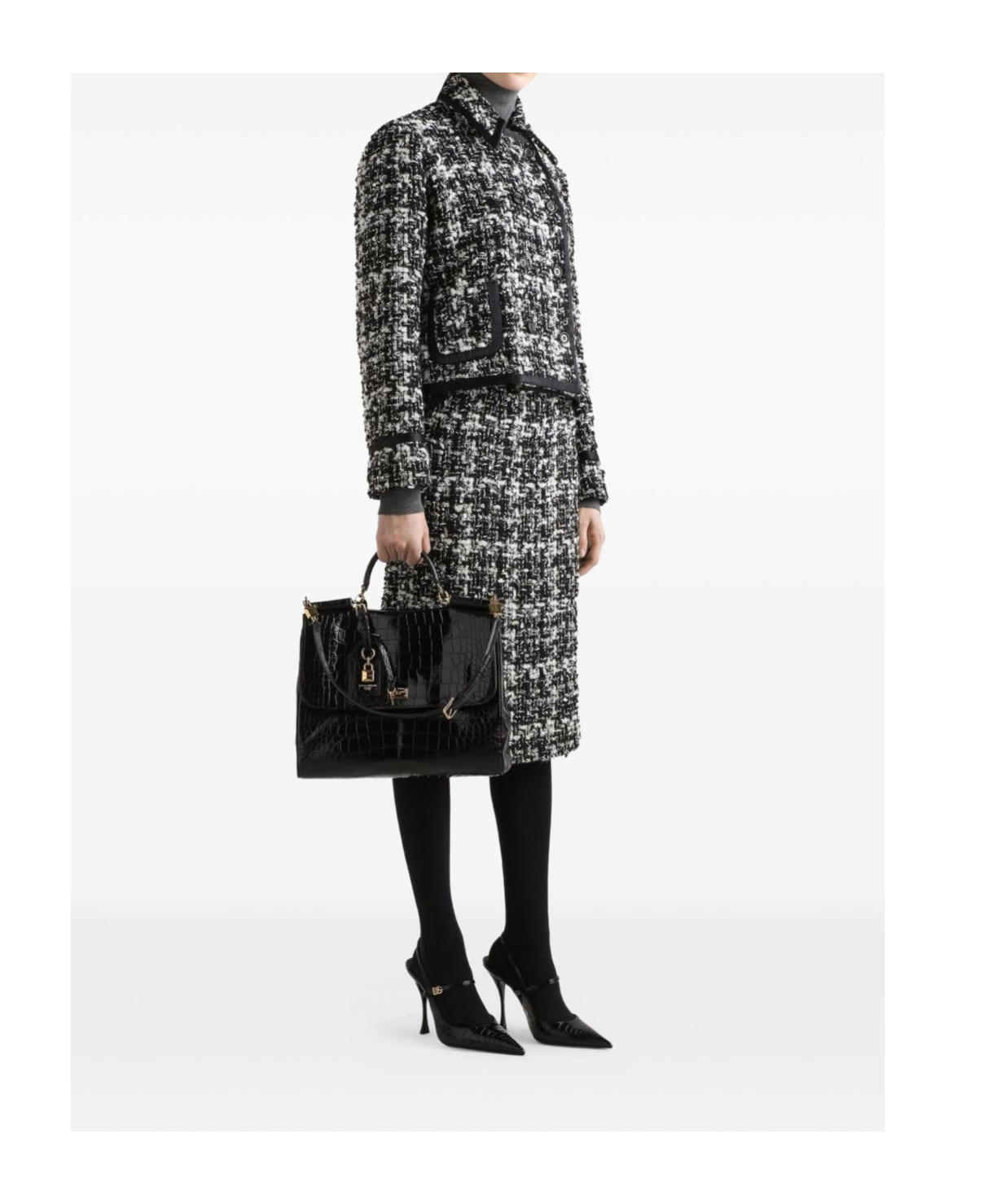 Dolce & Gabbana Wool Blend Tweed Jacket In Black