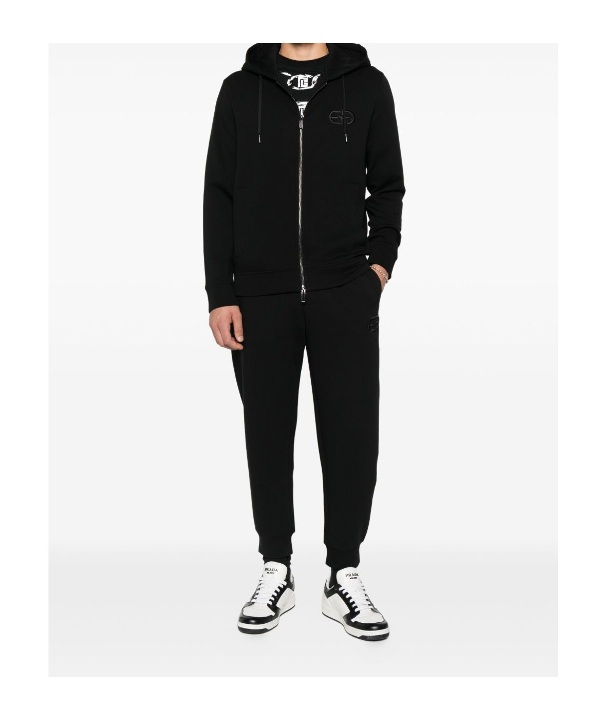 Emporio Armani Elastic Waistband Cotton Blend Sweatpants In Black