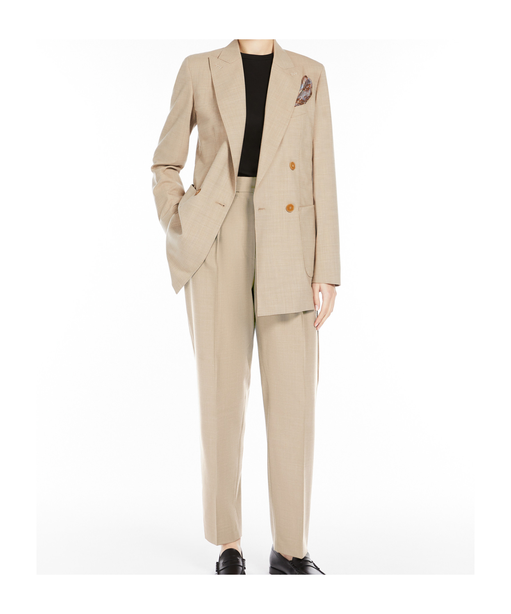 Max Mara Double-breasted Wool Suit Coat In Nude