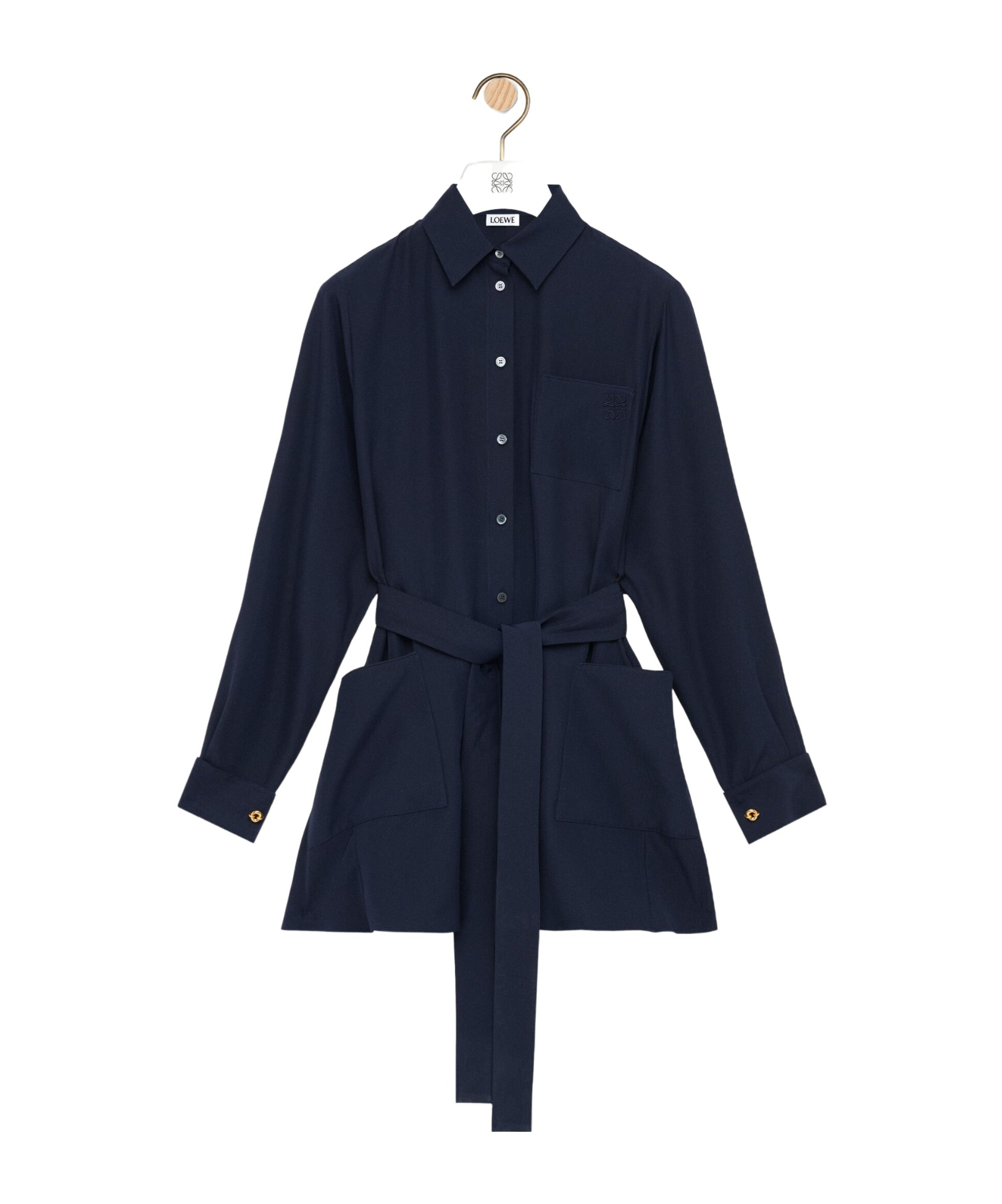 Loewe Silk Belted Longline Shirt In Blue