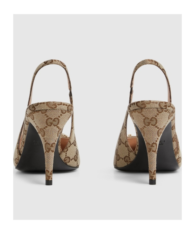 Gucci Damenpumps Aus Gg Canvas Mit Fersenriemchen In Nude