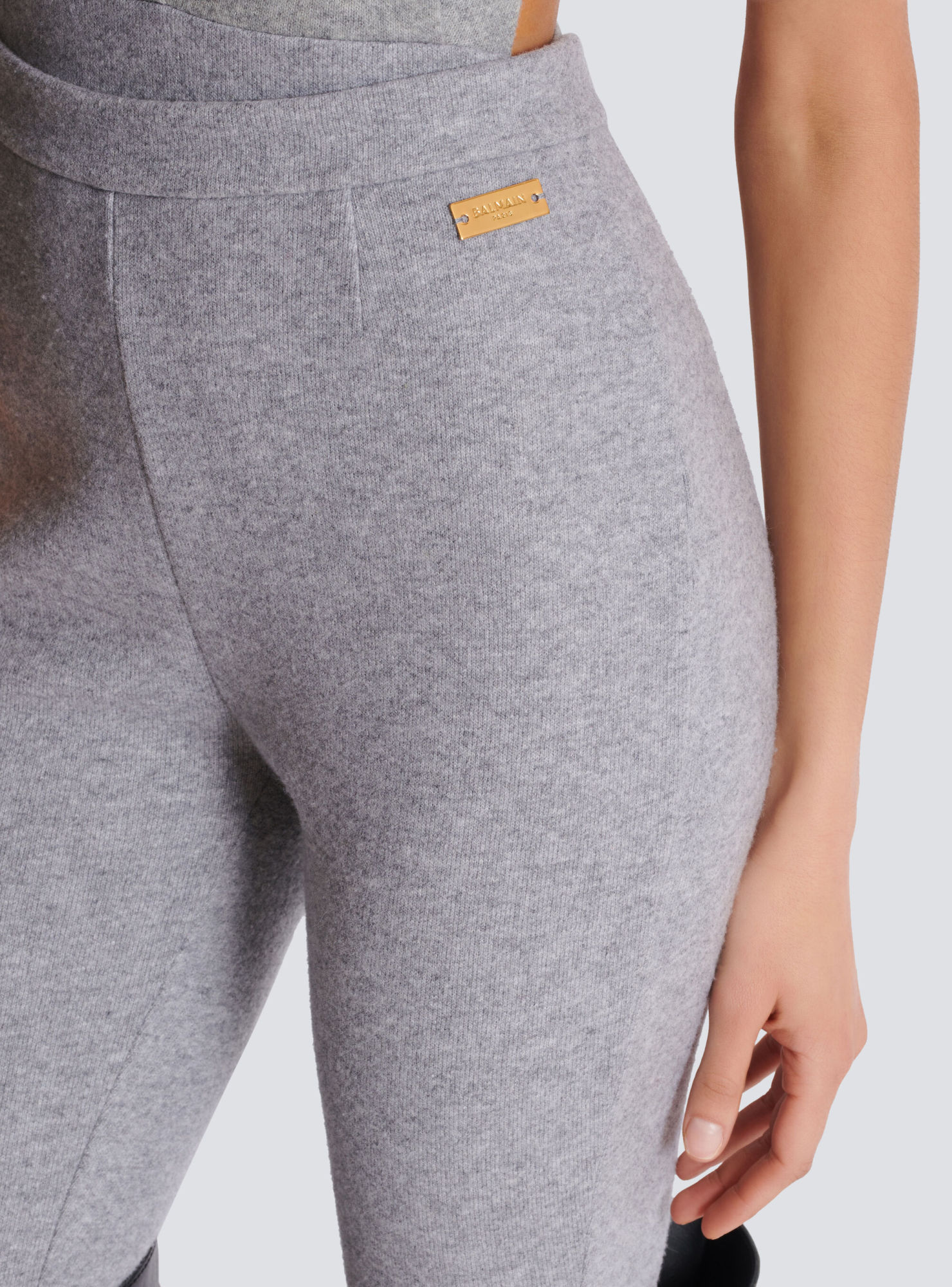 Balmain Wool-blend Knitted Leggings In Gray