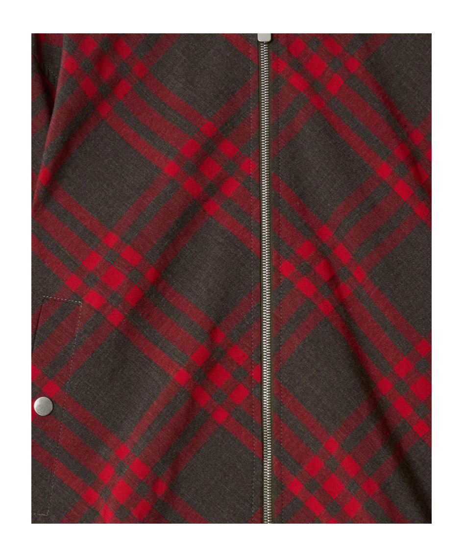 Burberry Womens  Check-print Two-buttoned-pockets Relaxed-fit Woven-blend Jacket In Red