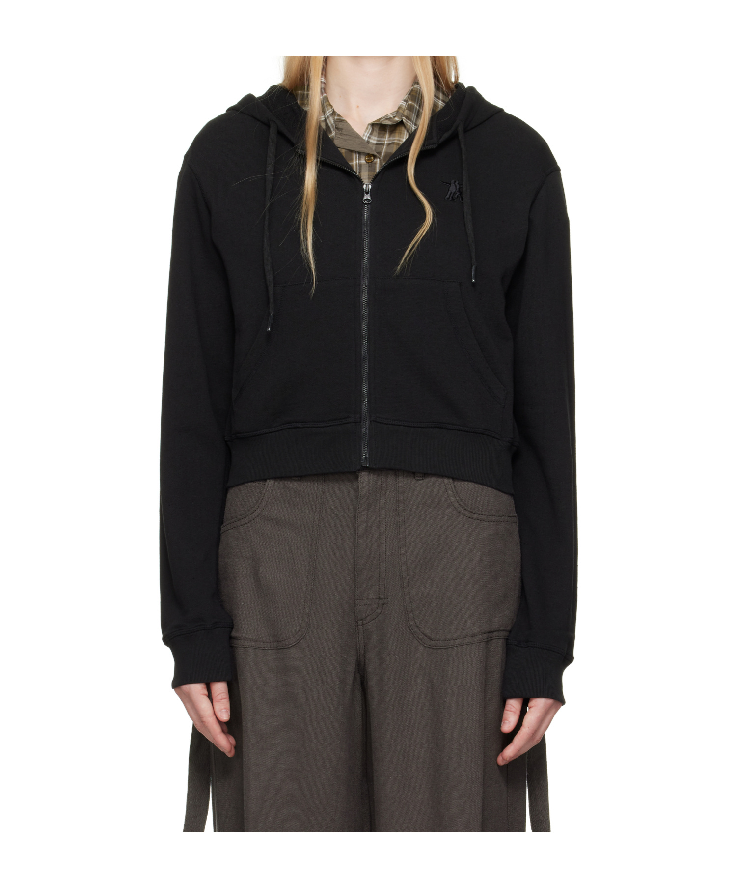 Open Yy Casual Zip-up Hoodie In Black
