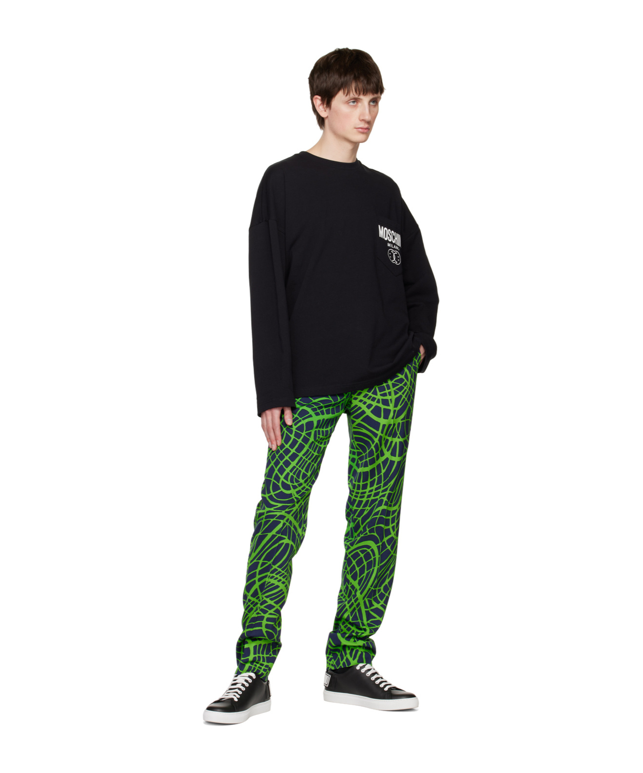 Moschino Wave Line Printed Casual Pants In Green