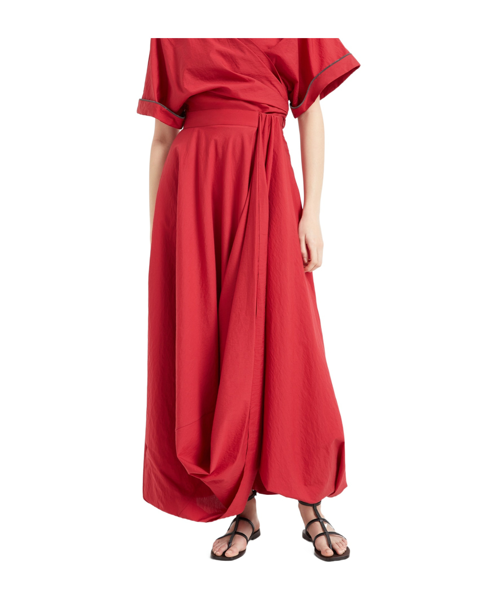 Brunello Cucinelli Draped High Waist Wrap Skirt In Red