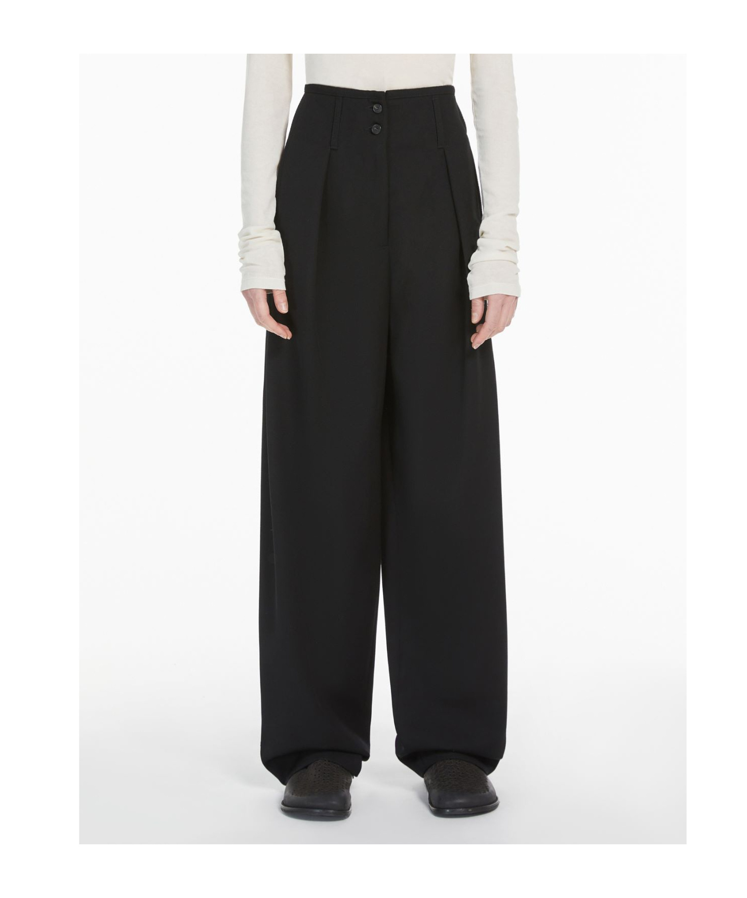 Weekend Max Mara Wool-blended Wide-leg Pants In Black