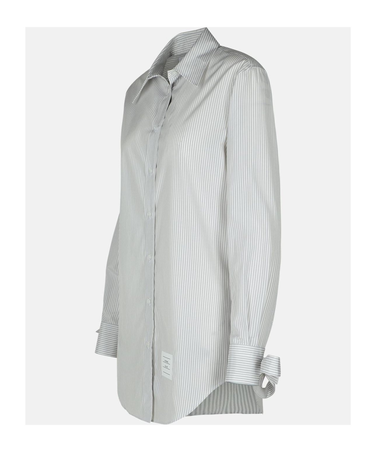 Thom Browne Silk Blend Long Shirt With Striped Pattern In Gray