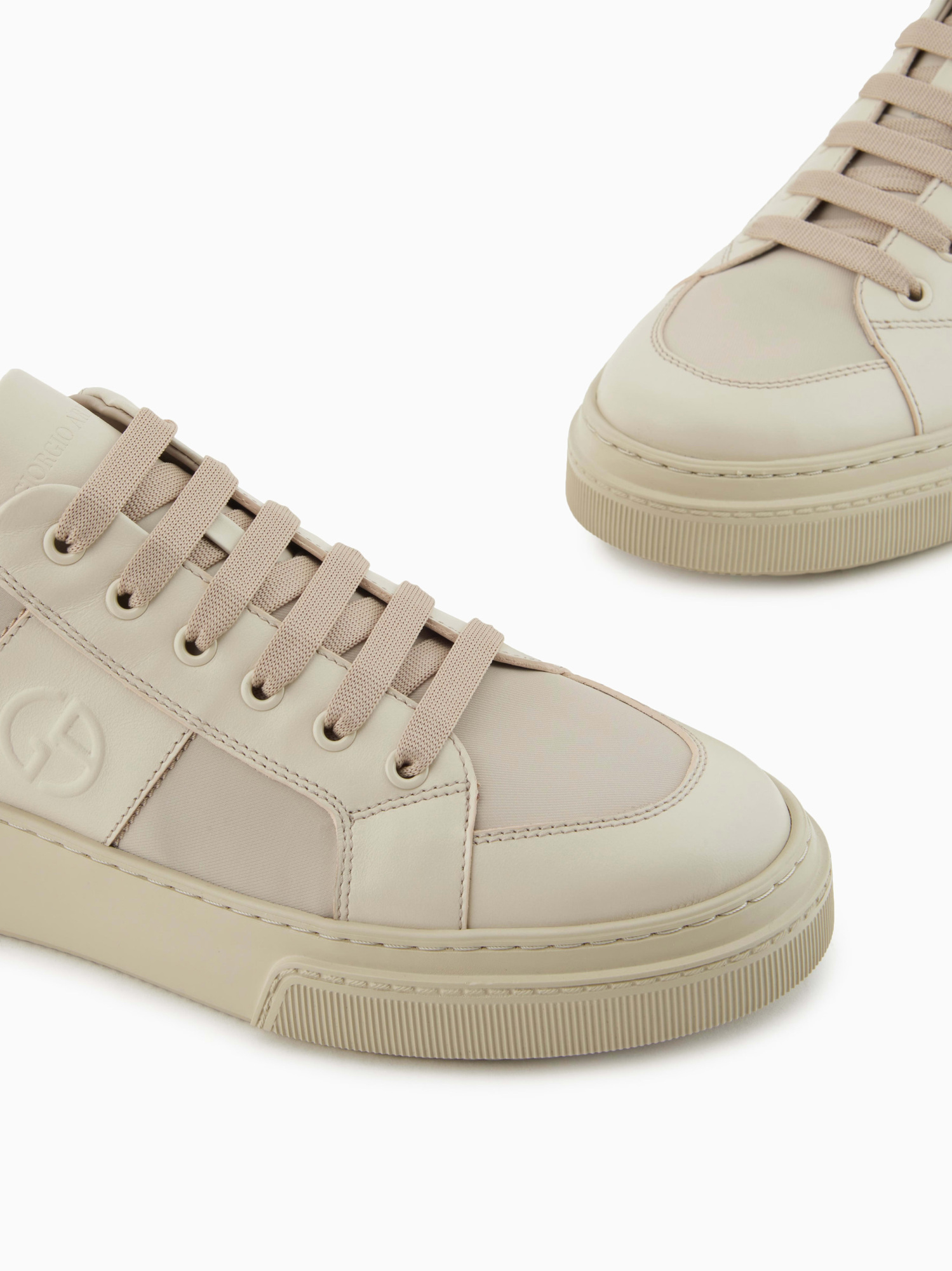 Giorgio Armani Nude Leather And Fabric Sneakers In Neutral