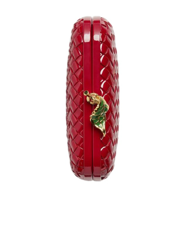 Bottega Veneta Borsa Knot Intrecciato Patent Leather Clutch In Red