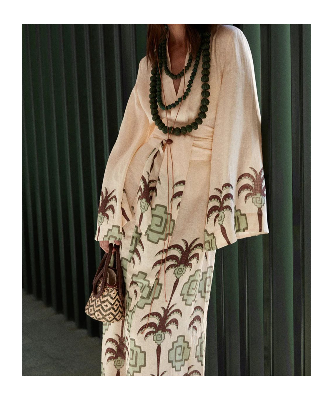 Johanna Ortiz Boa Whisper Palm-tree Geometric-print Robe In Neutral